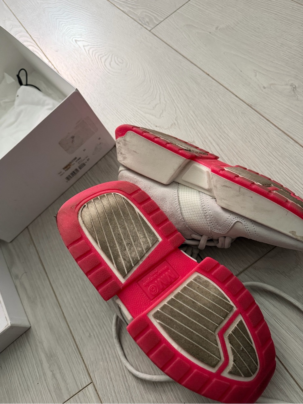 Light Gray Athletic Sneakers with Pink Toe Accent - Picture 2 of 5